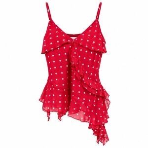 Blenca Womens Cami Top M Polyester Red White Polka Dot Ruffle Asymmetrical NWT